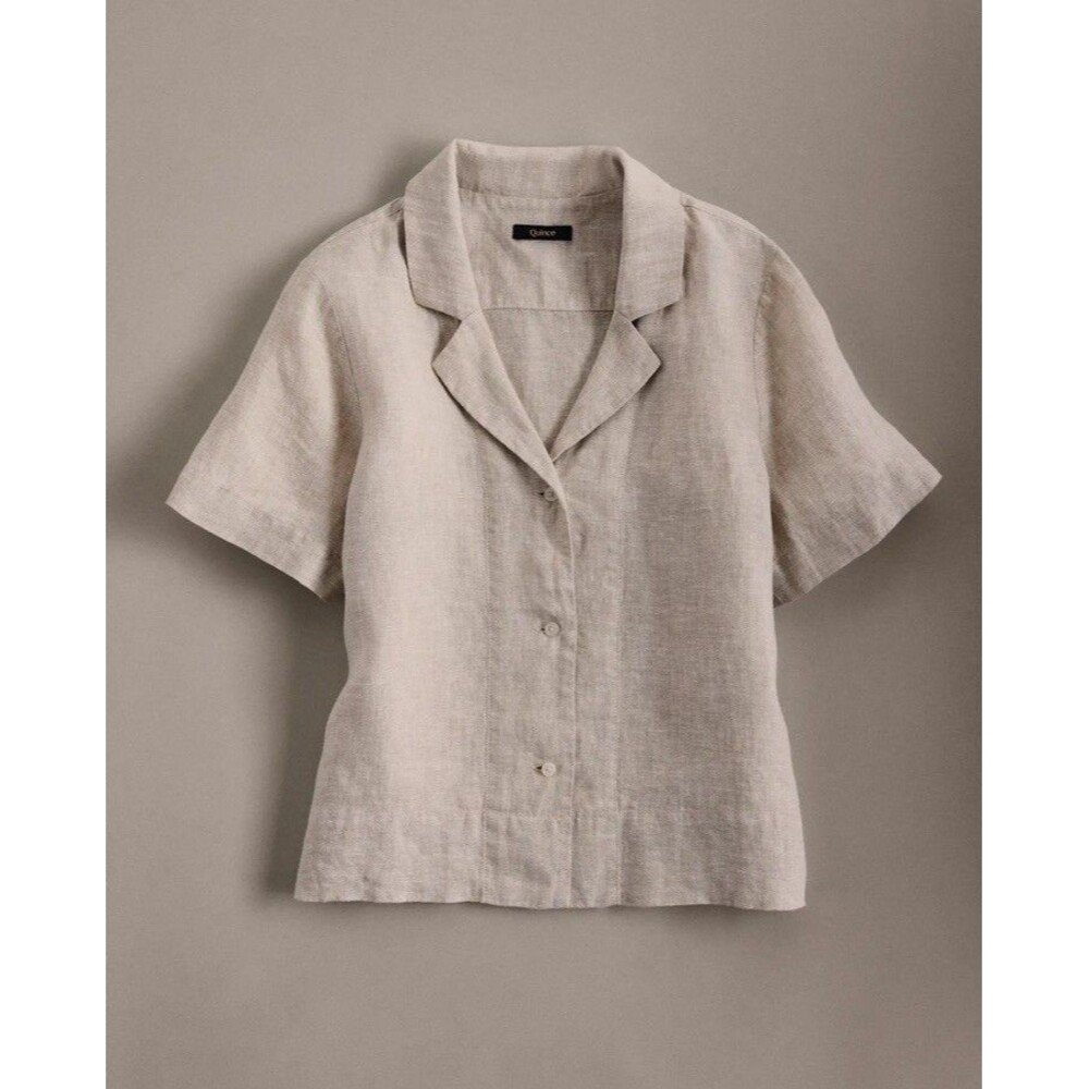 Quince Women’s 100% European Linen Short Sleeve Shirt Size Large Flax EUC Luxury